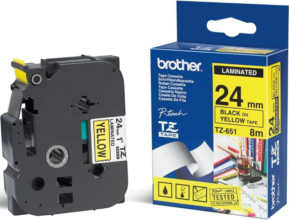 Nhãn in tiêu chuẩn tze brother tze-651 chữ đen trên nền vàng