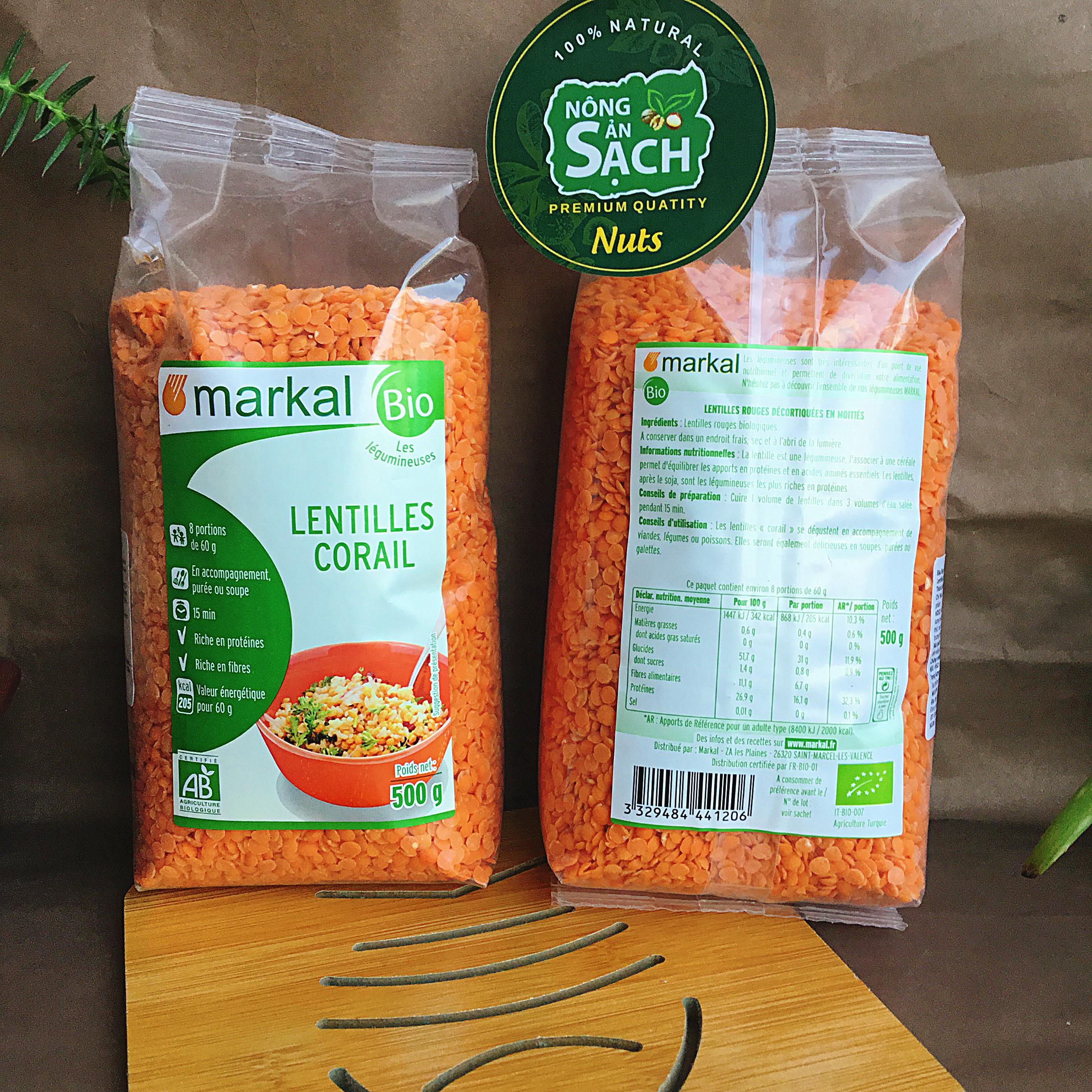 500g đậu lăng đỏ hữu cơ cao cấp markal