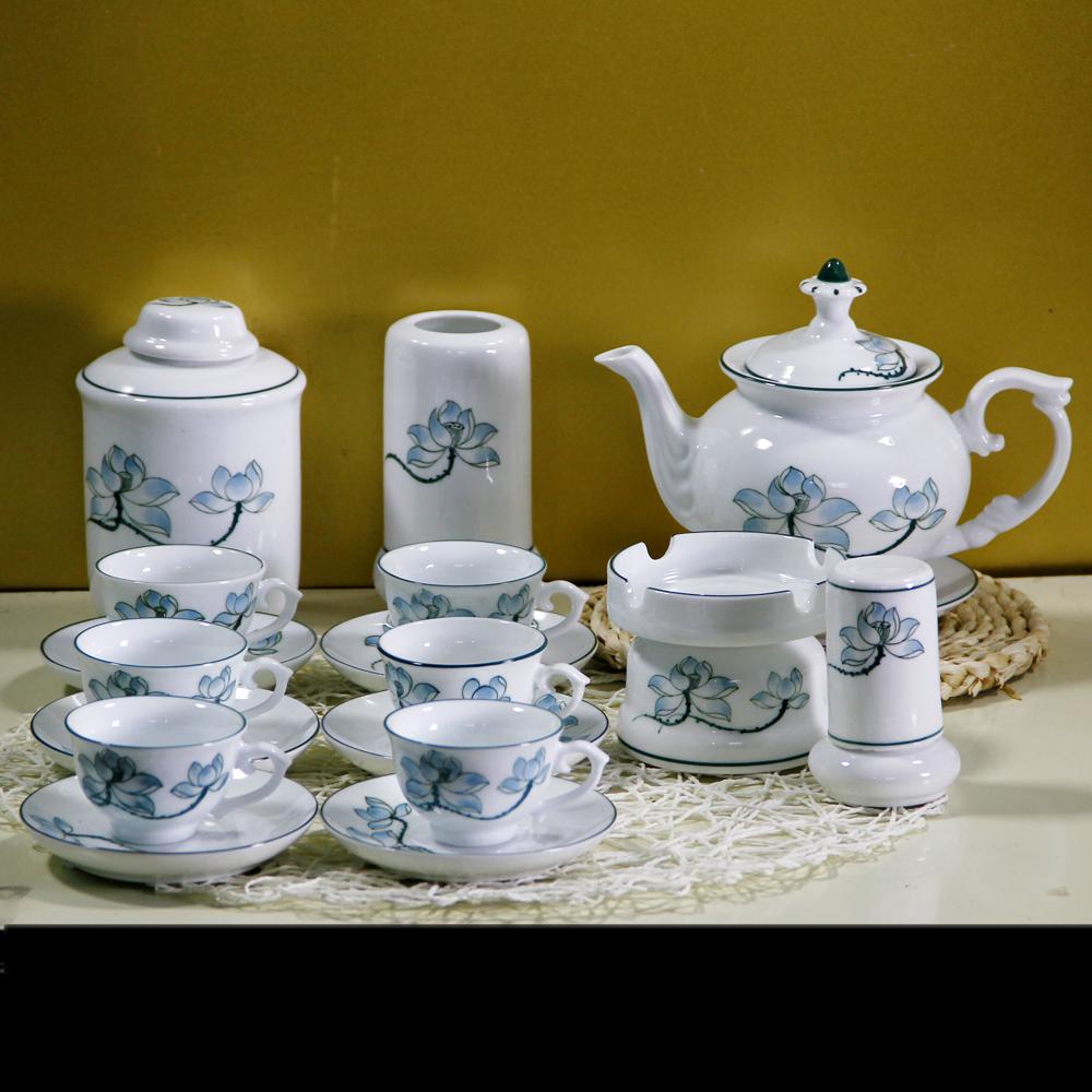 Bộ tách trà gốm sứ bát tràng Đài Cát Vẽ Sen Xanh 600ml + Phụ Kiện - quà năm mới 2020 đầy ý nghĩa, bộ ấm pha trà đẹp, bộ chén trà - Có thể mua lẻ