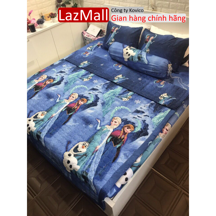 Chăn hè thu trần bông 3 lớp cotton poly 1m8x2m mẫu công chúa elsa xanh Sunzin Kho chăn ga gối, ga giường, drap giường