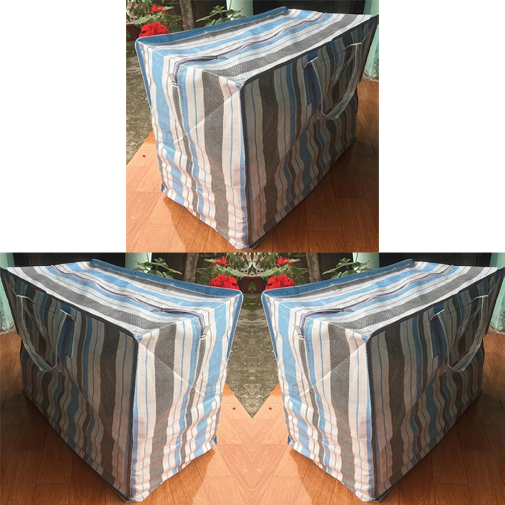 Bộ: 3 túi bạt túi dứa cỡ ĐẠI 70x40x60 cm (May từ bạt Tú Phương, chắc chắn, khóa sắt, size to đựng 30kg quần áo)