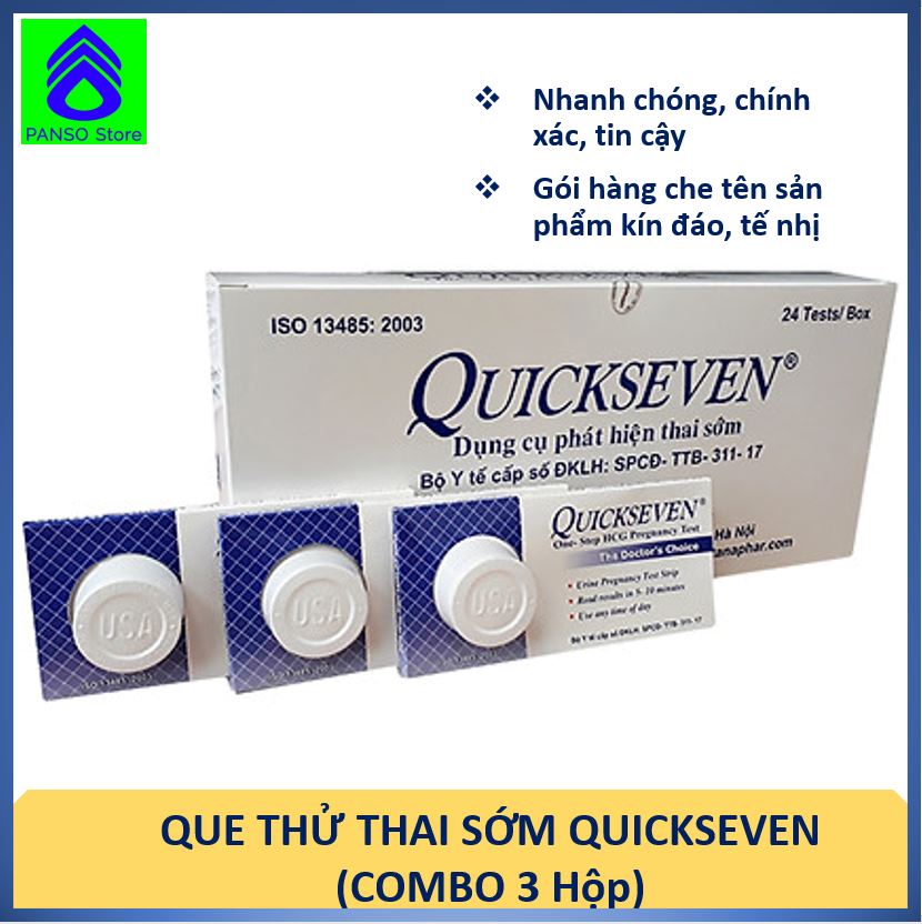 Que thử thai sớm, chính xác QuickSeven - Combo 3 que thử thai QuickSeven nhanh chóng, tin cậy, giá rẻ - Dung cụ thử thai chính hãng Dược Tân Á [PANSO Store]