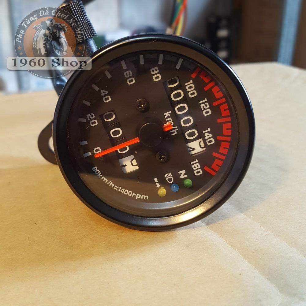 đồng hồ đo km classic màu đen sơn tĩnh điện có đèn báo 3 chức năng cơ bản - ĐỒNG HỒ XE MÁY Phù hợp độ Cafe Racer Tracker Win 67 Dream CUB và các loại xe máy