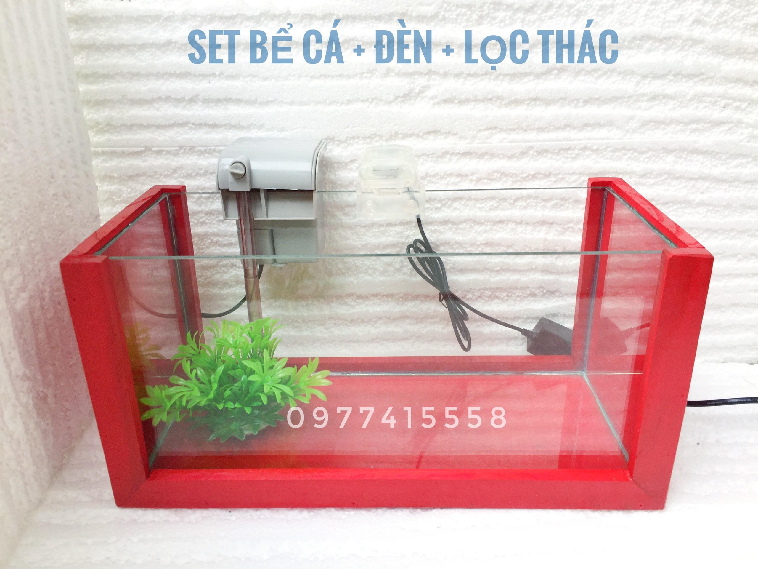 Bể cá khung gỗ cỡ lớn 40x18x20cm DRC - bao gồm đèn +lọc thác