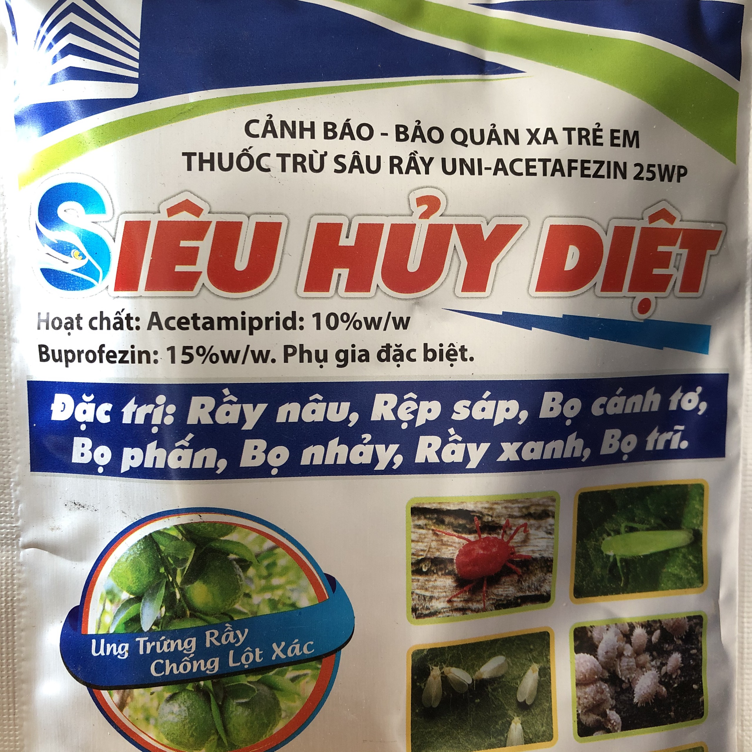 Thuốc trừ rầy rệp, bọ trĩ, rệp sáp; Siêu Hủy Diệt 100g; Diệt rầy xanh, rầy trắng, rầy nâu, rệp sáp, bọ trĩ, rầy bay trắng; Dùng cho tất cả các loại cây trồng
