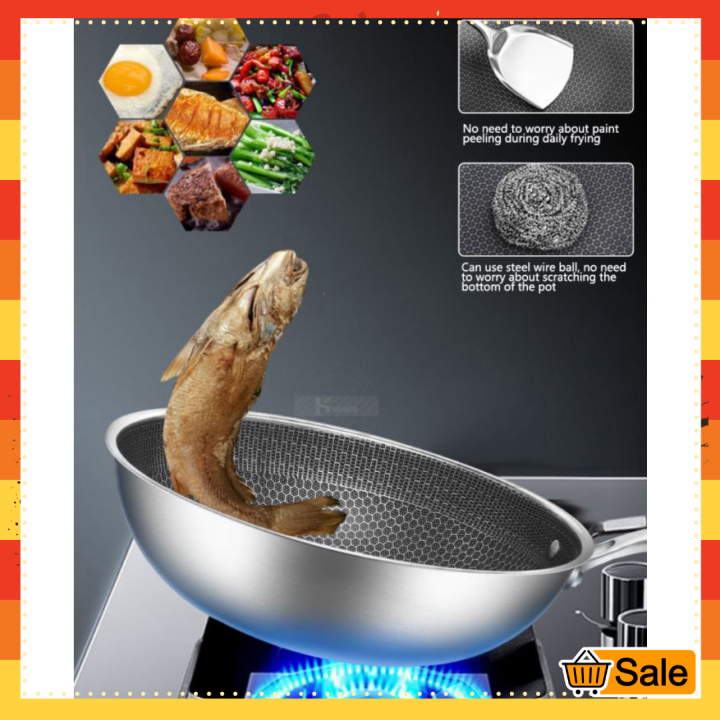 Chảo tổ ong siêu chống dính - Chảo inox 3 lớp Sâu lòng Cào không xước Vân tổ ong - Chảo chống dính cực tốt - Chảo chống dính sâu lòng không nắp