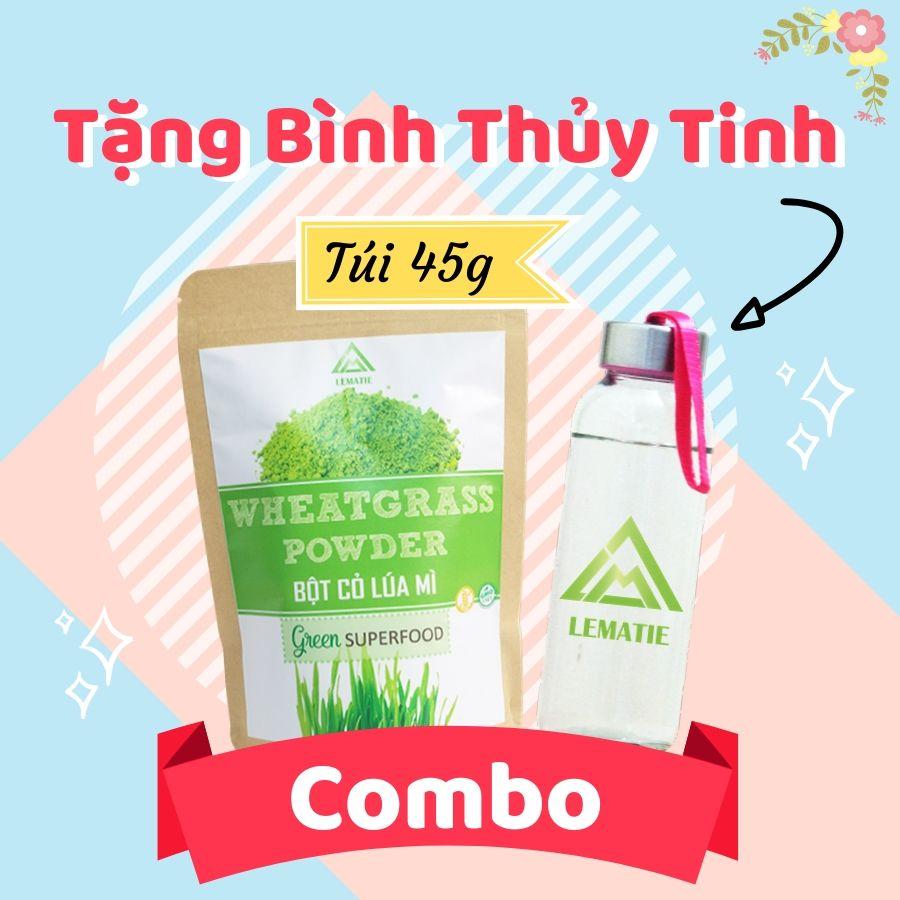 Bột Cỏ Lúa Mì Lematie (Túi Zip 45g) - Tặng Bình Nước Thể Thao Thủy Tinh