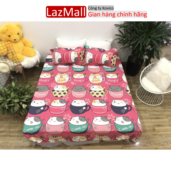 Bộ ga gối cotton poly 3 món họa tiết mẫu ly hồng Sunzin Kho chăn ga gối, ga giường, drap giường