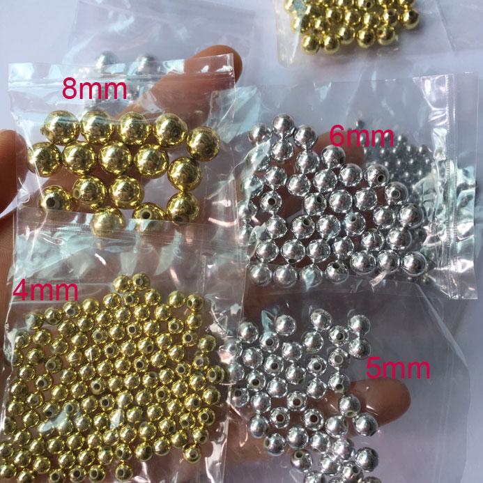 Hạt cườm nhựa phủ màu vàng/ bạc size 4-8mm