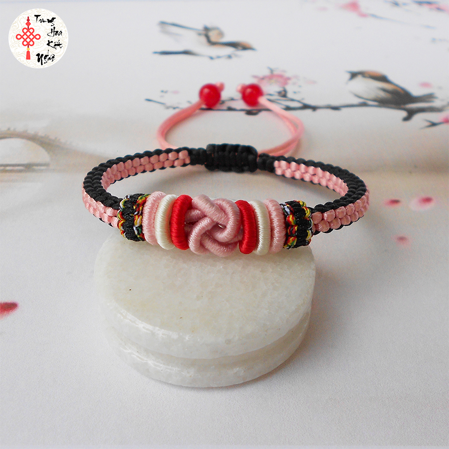 Vòng tay handmade DIY dây vải màu hồng phấn