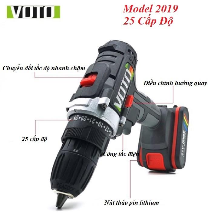 Máy khoan pin 21v 3 chức năng có búa voto model 2019