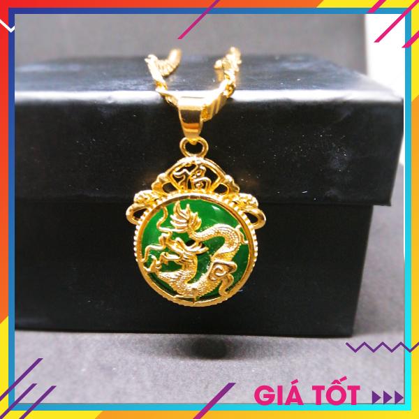 Dây chuyền Bạc Thái Mạ Vàng Non 10k , Dây Chuyền Phong Thủy, Dây Chuyền Mặt Thiên Long Cao Cấp, Dây Chuyền Khóa Rồng, Vòng Cổ Nam Đẹp ( Màu Xanh) (Dây và Mặt)