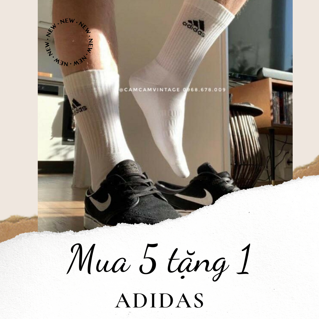 COMBO 5+1 TẤT ADI DAS THỂ THAO NAM CỔ CAO ĐÁ BÓNG - Vớ nam cao cổ chữ Ni ke, Ad da s set 5 đôi - Tất cổ cao đá bóng Nam - Vớ đá banh ni.ke, a.di.das Cổ cao nam Tất Vớ thể thao trắng dệt kim dày đẹp siêu bền - Vớ Trắng cao cổ