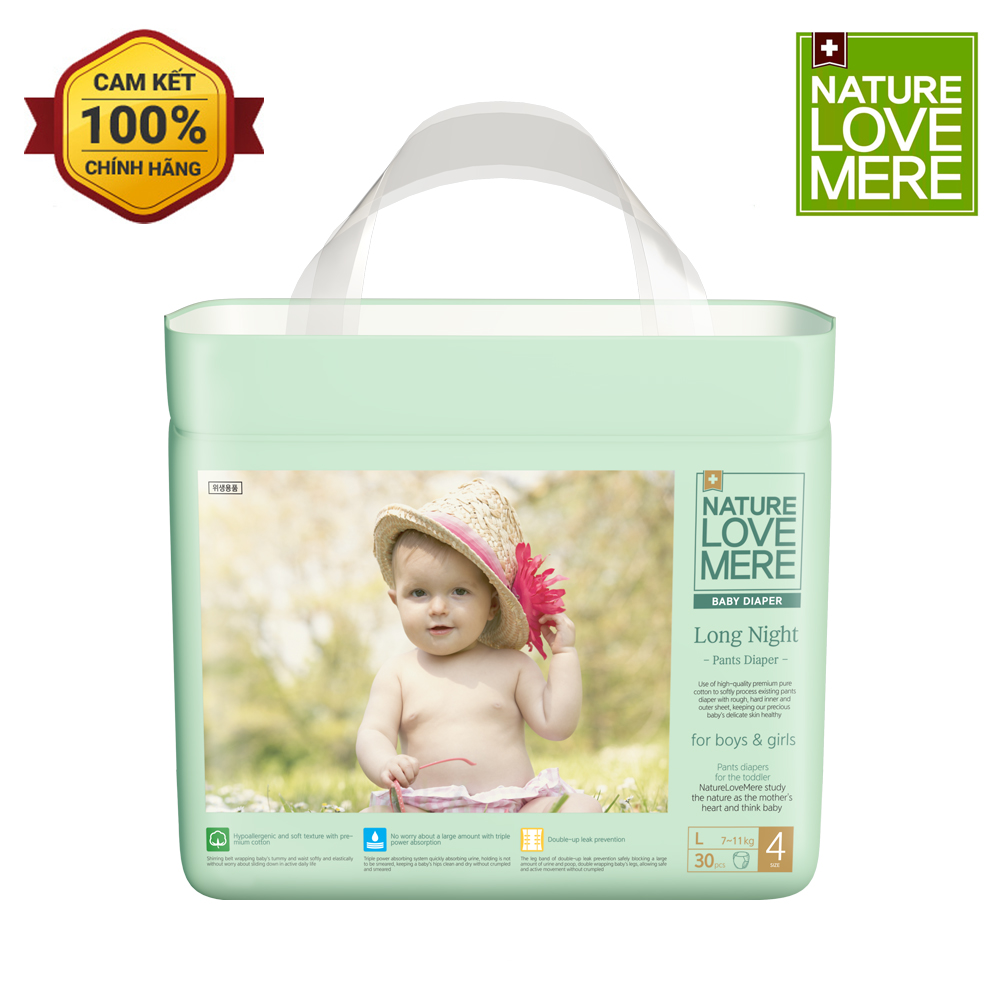 Tã/ bỉm đêm nature love mere long night bịch l30/ xl24/ xxl20