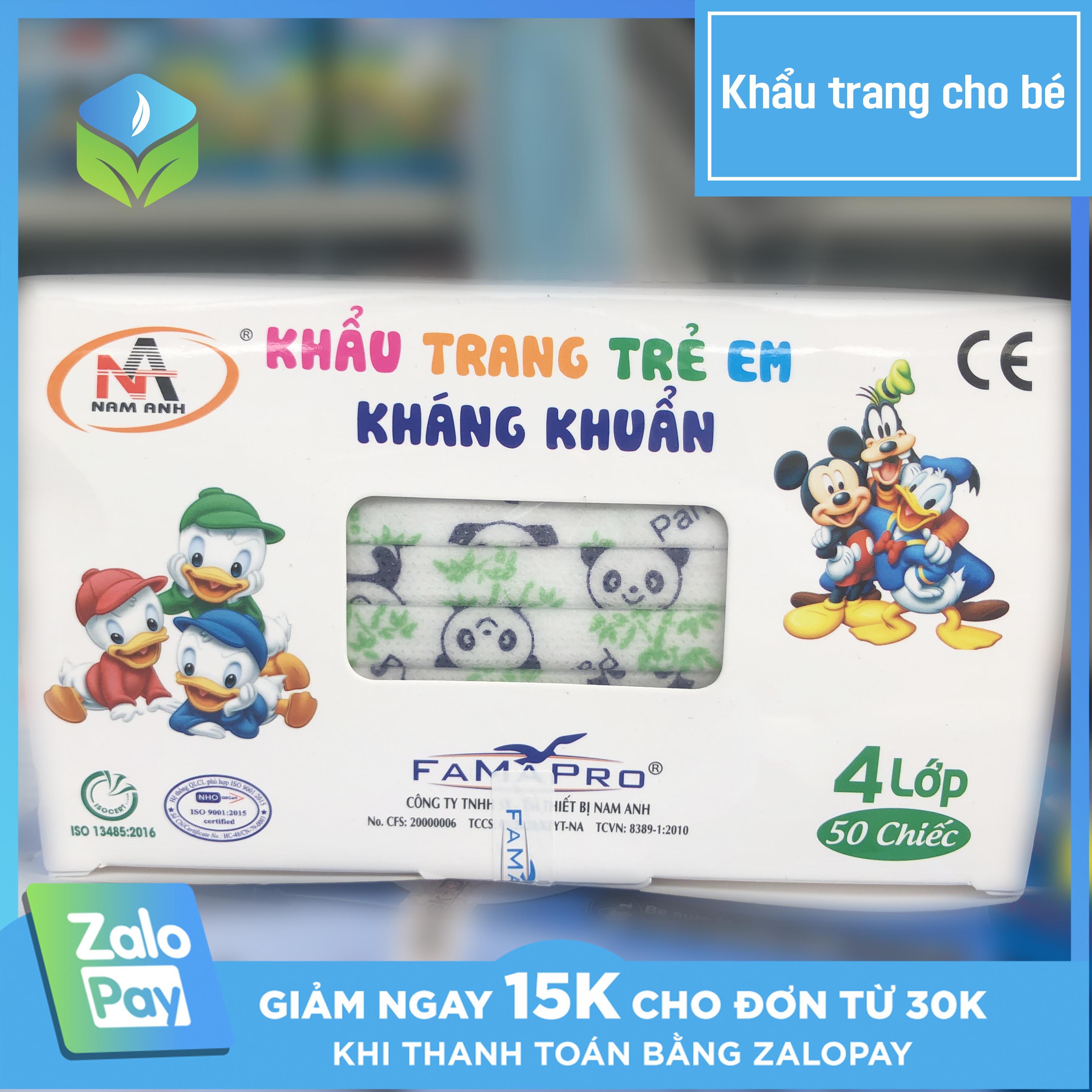 Khẩu trang y tế trẻ em hộp 50 cái nam anh hàng cao cấp xuất khẩu, hình in ngộ nghĩnh, dễ thương đầy đủ giấy tờ lưu hành tự do, phiếu kiểm định an toàn cho bé