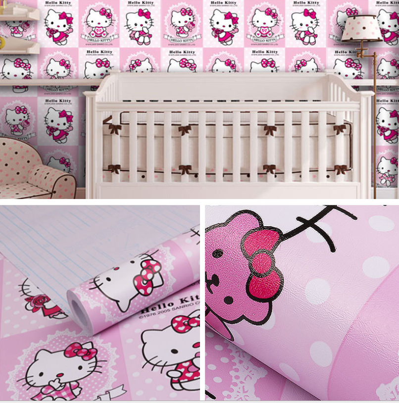 Cuộn giấy dán tường phòng ngủ 20m x 0.45 m bst kitty keo sẵn bóc dán a072a