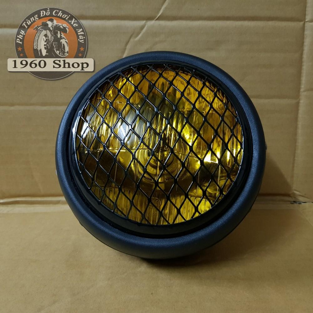 đèn pha xe máy độ SU GN gáo đèn pha và lưới mắt cáo vỏ kim loại màu đen sơn tĩnh điện, kính thủy tinh màu vàng, bóng sợi đốt phù hợp độ Classic Cafe Racer Tracker GD110 SU GN125 Win CD 67 Dream CUB và các loại xe máy
