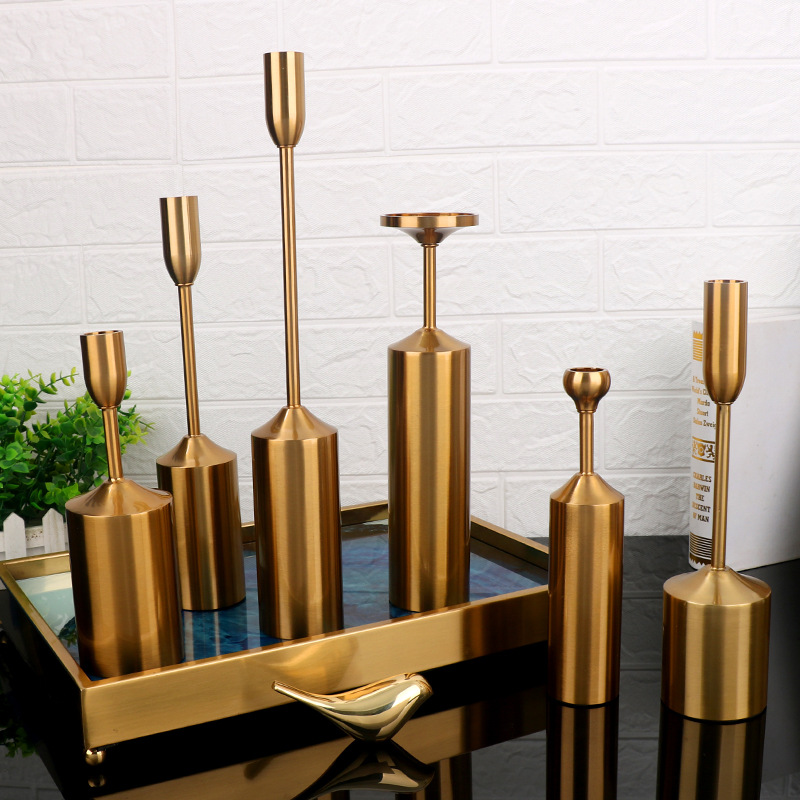 Bộ 6 Chân Nến Vàng Đồng Mạ Điện Phong Cách Châu Âu SP014565