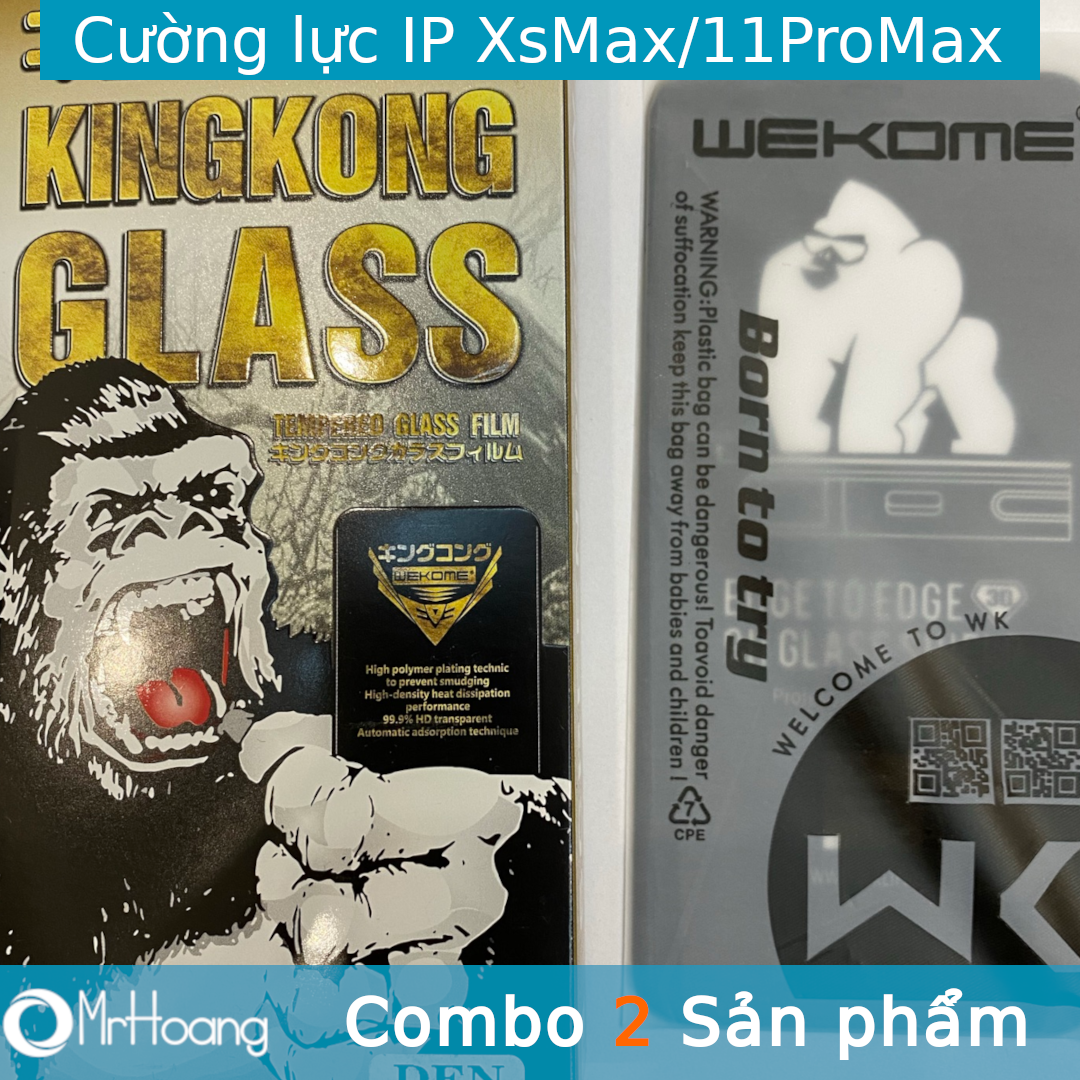 [Kính trần Xịn] Combo 2 Kính cường lực Iphone 11 Promax, XsMax full màn WK (Miếng Dán màn hình Cường Lực Iphone 11 Promax, Xs Max)