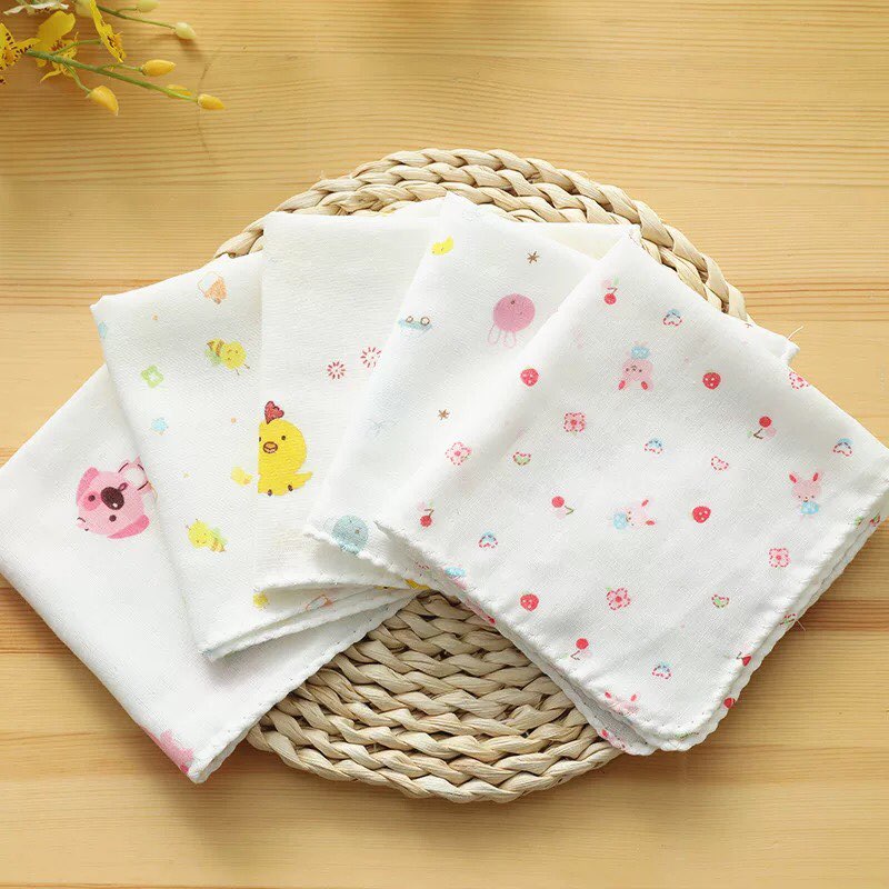 Combo 10 Khăn sữa xô sợi tre xuất Nhật in hoa cho bé sơ sinh
