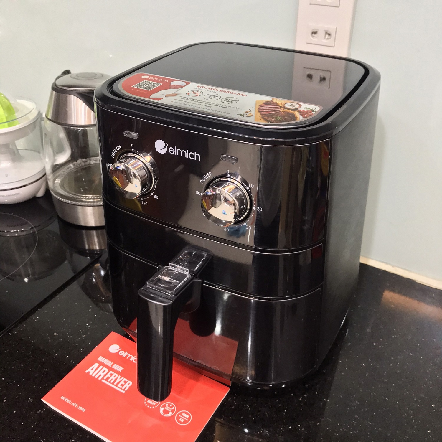Nồi chiên không dầu cao cấp elmich afe-3948 - dung tích 3.5l - công suất 1500w - giảm chất béo trong thực phẩm - bảo hành 25 tháng - nhập khẩu châu âu