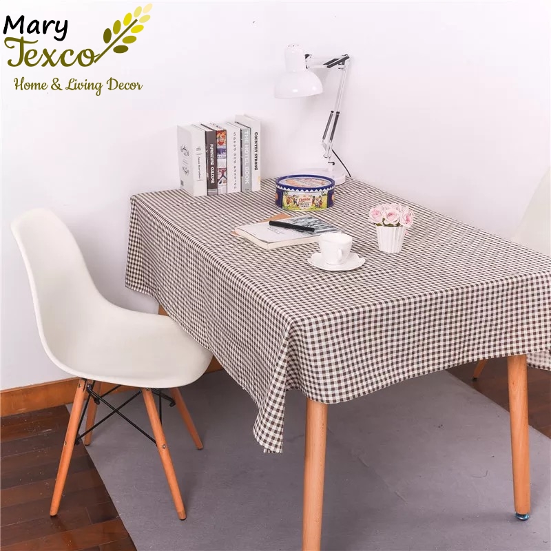 Khăn trải bàn Mary Texco làm việc vải bố canvas trang trọng, lịch sự  - họa tiết Caro nâu - KB-G08