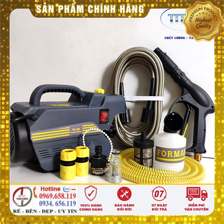 Máy rửa xe forman fm-500 - 2400w - dây 15m - có chức năng chỉnh áp - tặng kèm khớp nối nhanh bằng đồng, bình bọt tuyết - bảo hành 12 tháng