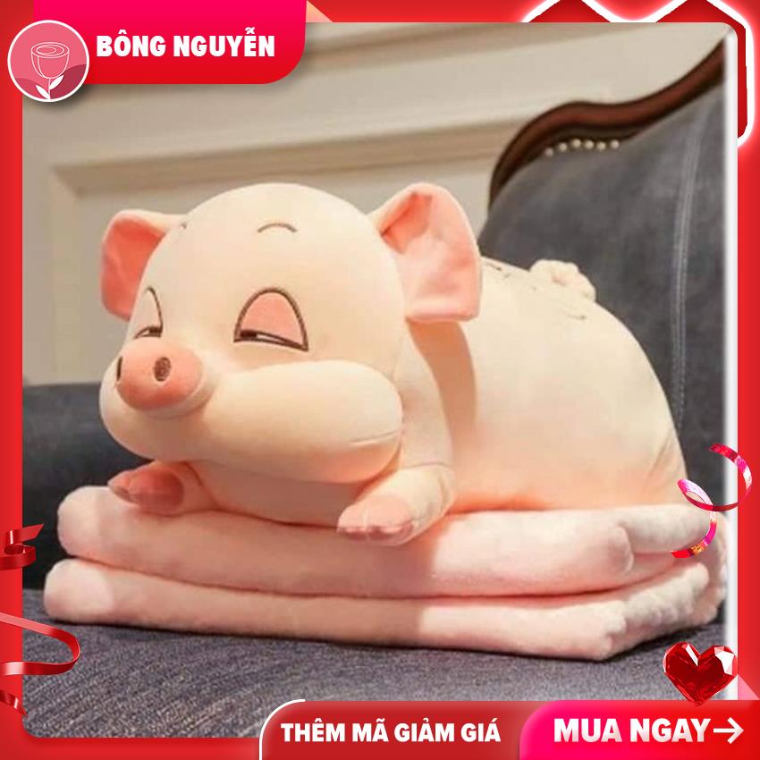 Bộ chăn mền kèm gối 2in1 hình heo dễ thương