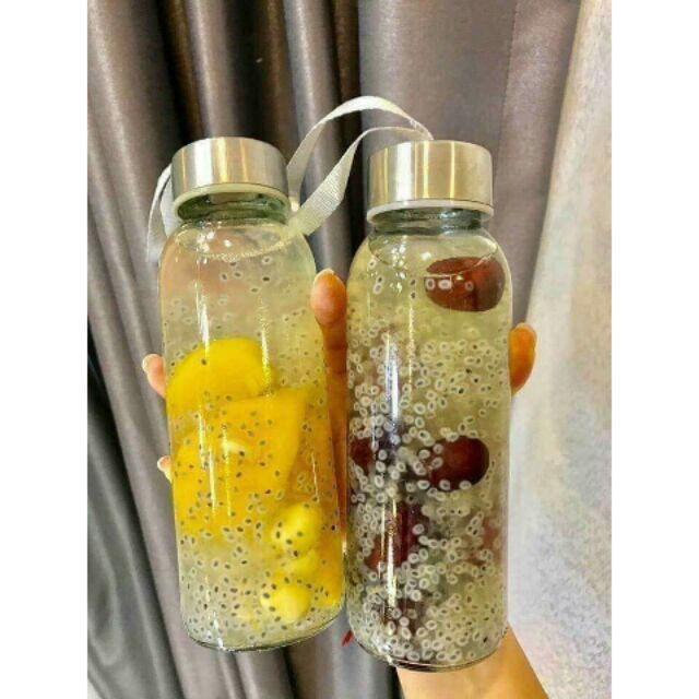 Bình nước thủy tinh 500ml nắp dây xách