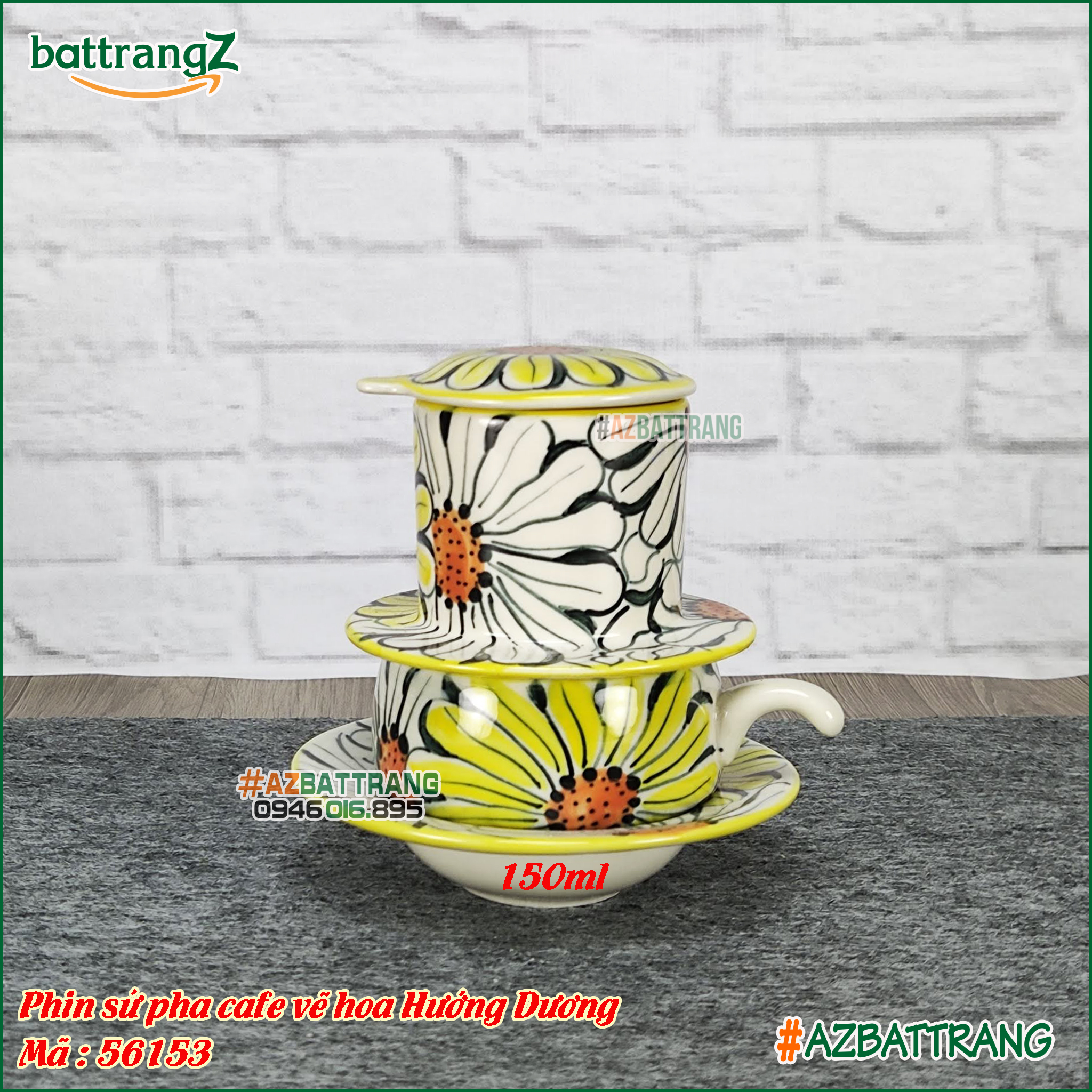 [Ảnh Thật] Phin sứ pha cafe gốm Bát Tràng vẽ hoa Hướng Dương