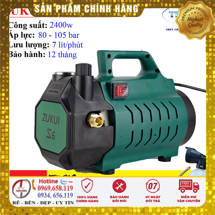 Máy rửa xe zukui s6 – 2400w – có chỉnh áp + dây cao áp 10m – tặng bình phun bọt tuyết