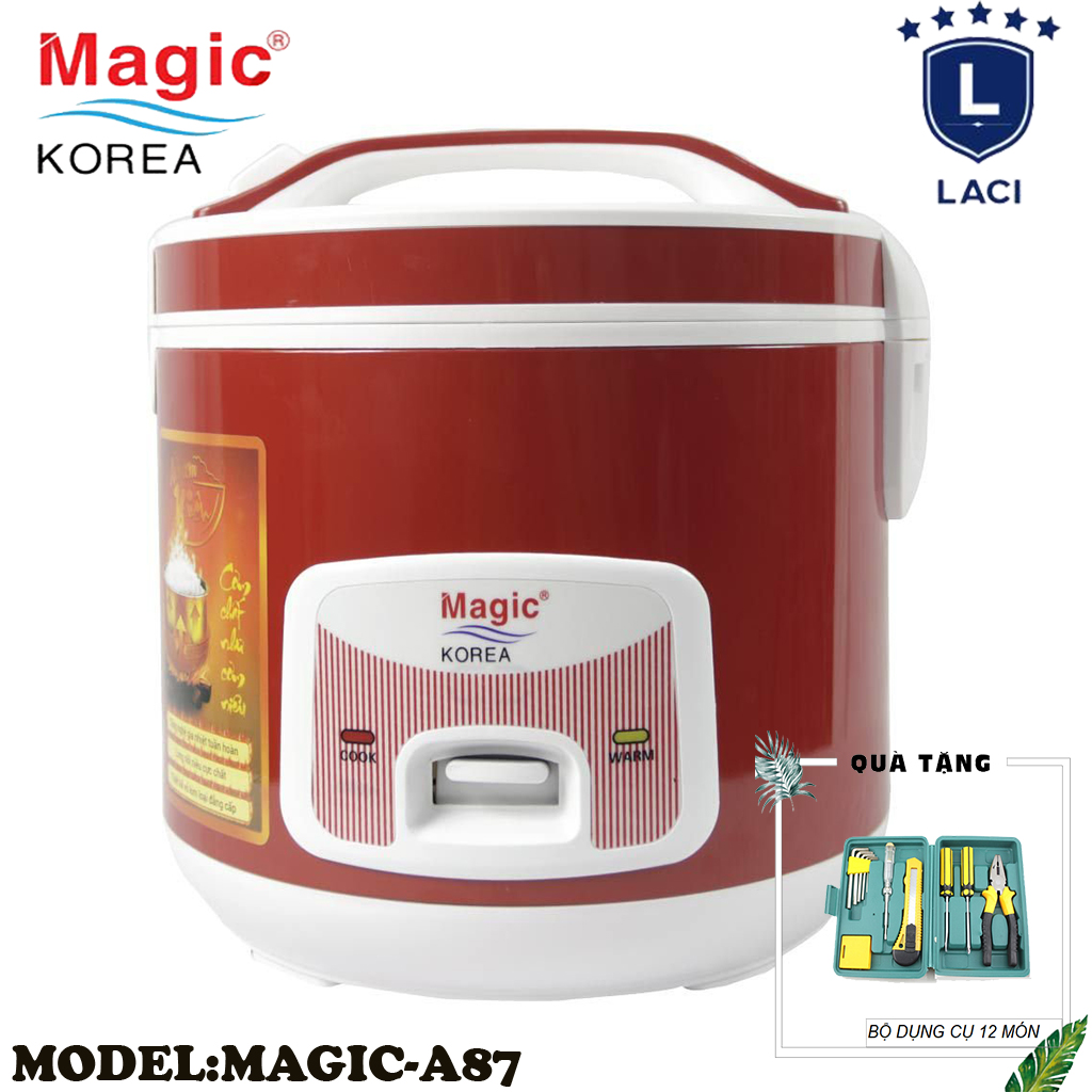 Nồi cơm điện lòng niêu magic korea a87 | dung tích 2l | công suất 650w | bảo hành chính hãng 12 tháng | tặng bộ dụng cụ 12 món