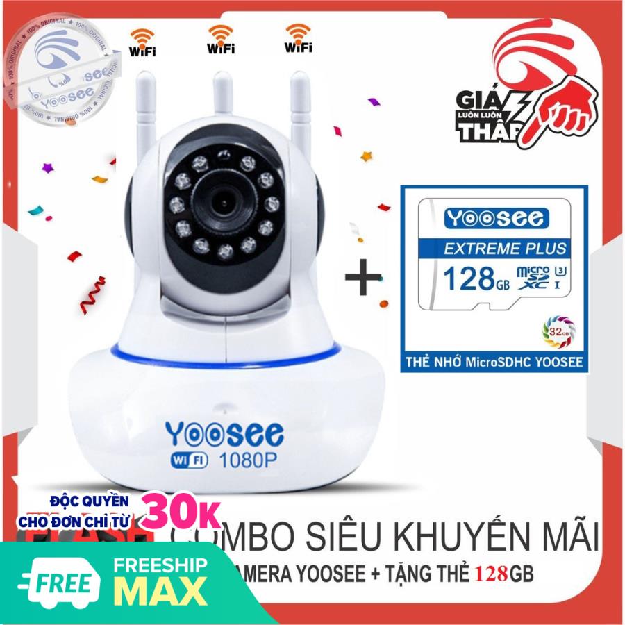 [Tặng thẻ nhớ YOOSEE 128 GB CHUYÊN DỤNG, BẢO HÀNH 5 NĂM]Camera IP Wifi Yoosee 3 Râu xoay 360 độ 2.0MP  FULLHD Không Dây Phiên Bản 2019 , Tích hợp cảm biến hồng ngoại , ghi âm giọng nói , lưu trữ video
