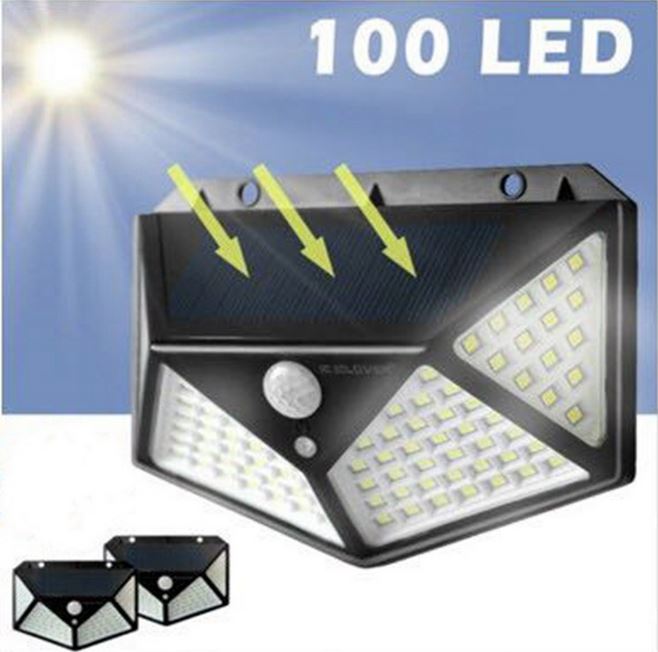 Đèn cảm ứng năng lượng mặt trời có cảm biến hồng ngoại 3 chế độ sáng 100 LED (ĐEN)