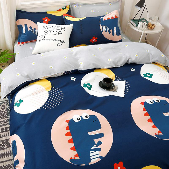 Hàng nhập khẩu - set 4 bộ vỏ chăn ga gối cotton poly - khủng long xanh