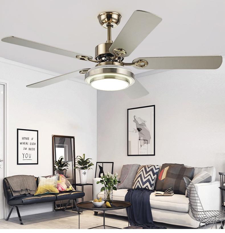Đèn quạt trần phòng khách 5 cánh gỗ 52inch, đèn led qtg52l