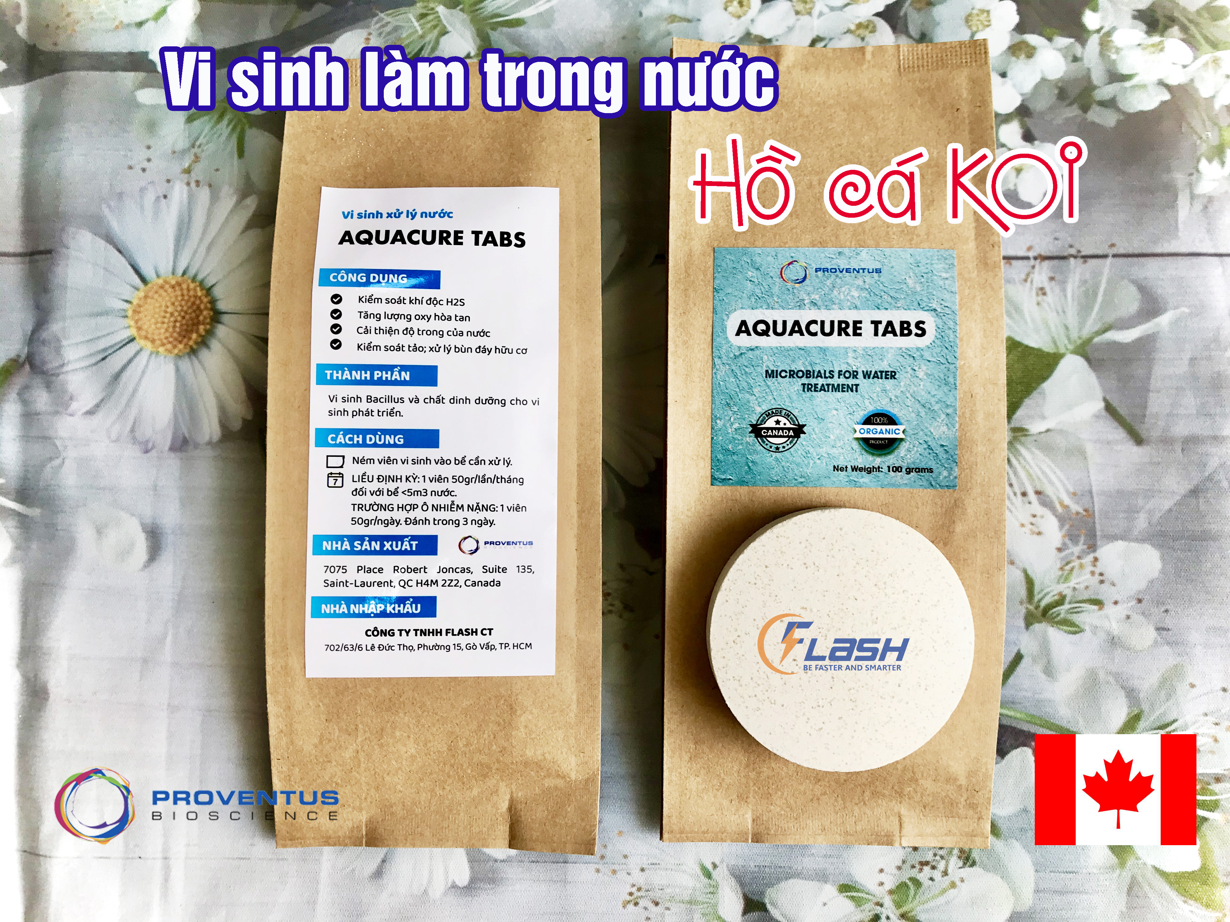 Men vi sinh làm sạch nước hồ cá koi - aquacure tabs canada - 100gr