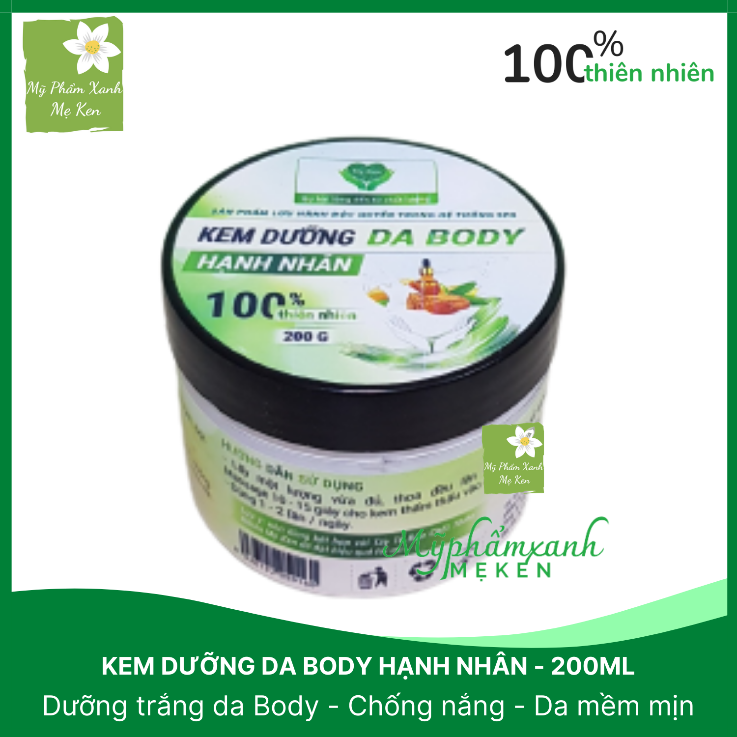 Kem dưỡng da body Hạnh Nhân Mẹ Ken Dưỡng trắng da toàn thân, chống nắng toàn thân SPF 40, cấp ẩm, dưỡng mịn da – 200ml, an toàn cho mẹ bầu và mẹ sau sinh