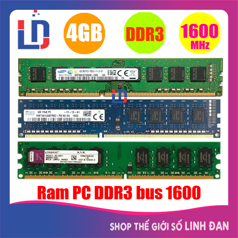Ram máy tính để bàn 4GB DDR3 bus 1600 PC3 12800 (nhiều hãng) Kingston Samsung Hynix - PCR3 4GB LLD1