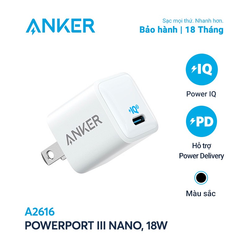 Sạc anker powerport iii nano 18w 1 cổng usb-c piq 3.0 tương thích pd - a261sạc anker powerport iii nano 18w 1 cổng usb-c piq 3.0 tương thích pd - a261sạc anker powerport iii nano 18w 1 cổng usb-c piq 3.0 tương thích pd - a261