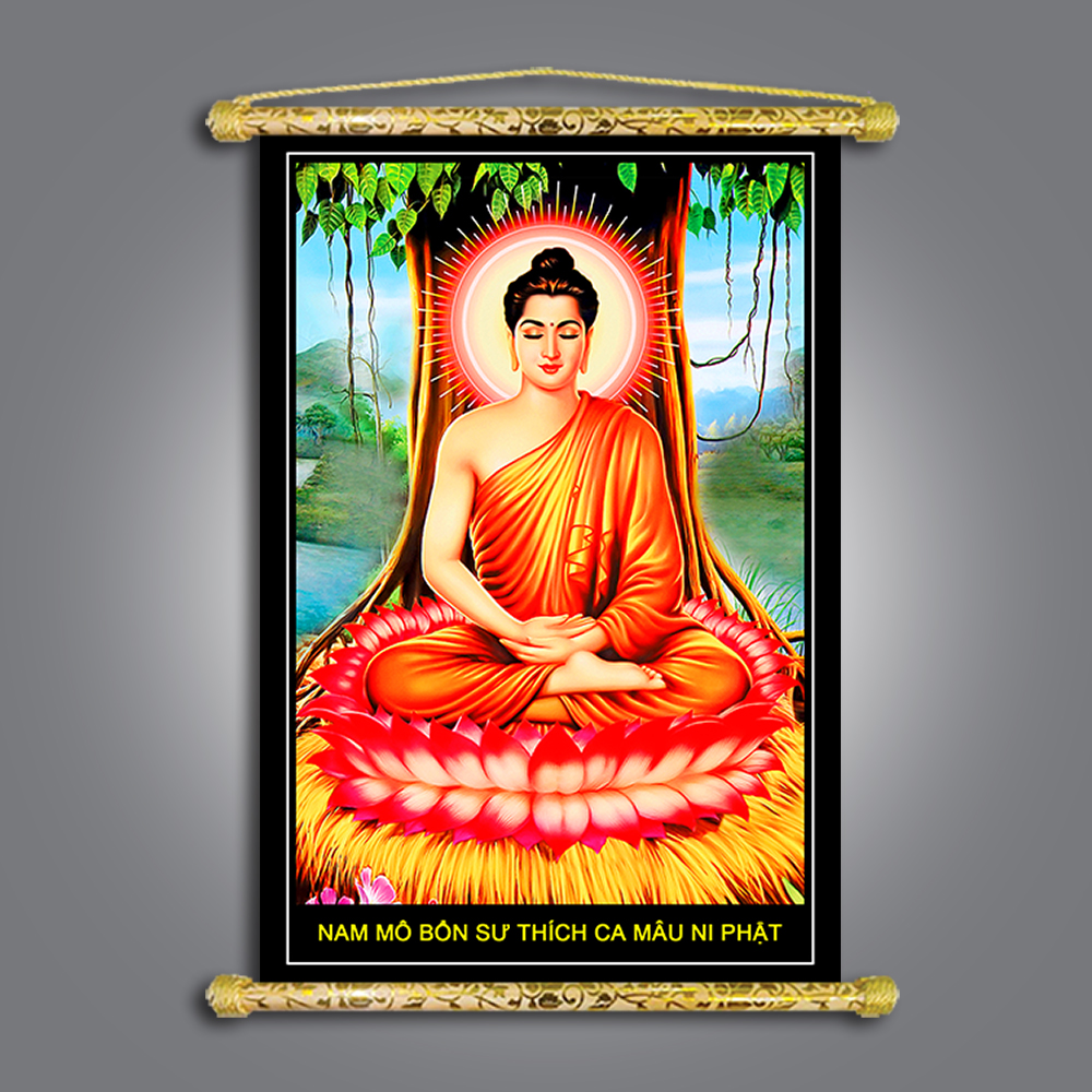 [HCM]Tranh Liễn Phật Giáo -Tranh Phật Bổn Sư Thích Ca Mâu Ni - Vải Canvas nẹp sáo gỗ KT: 50x75 cm Nhiều mẫu lựa chọn tặng vòng tay móc khóa