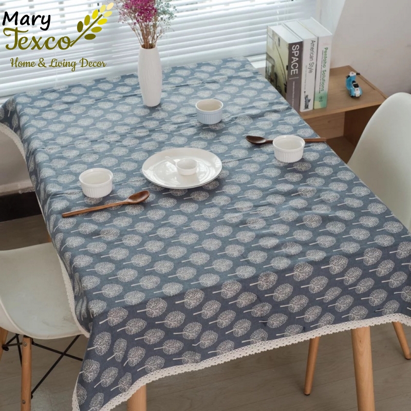 Khăn trải bàn vintage Mary Texco trang trí vải bố linen đẹp - họa tiết Cây xám - KB-A06