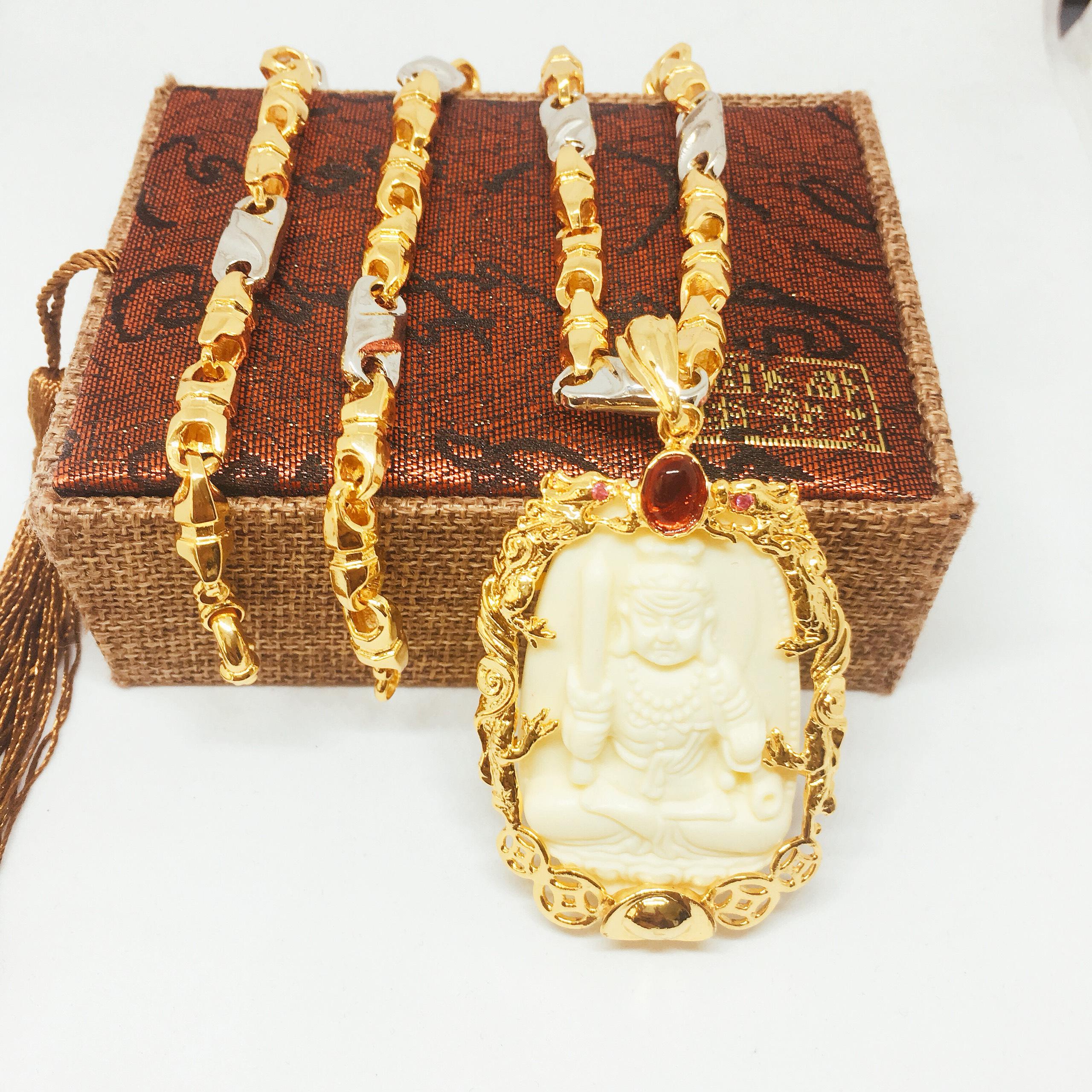 Dây Chuyền Nam Vip Bạc Thái Mạ Vàng Mặt Quan Âm Đá, Vòng Cổ Nam Phong Cách ( Màu Trắng)