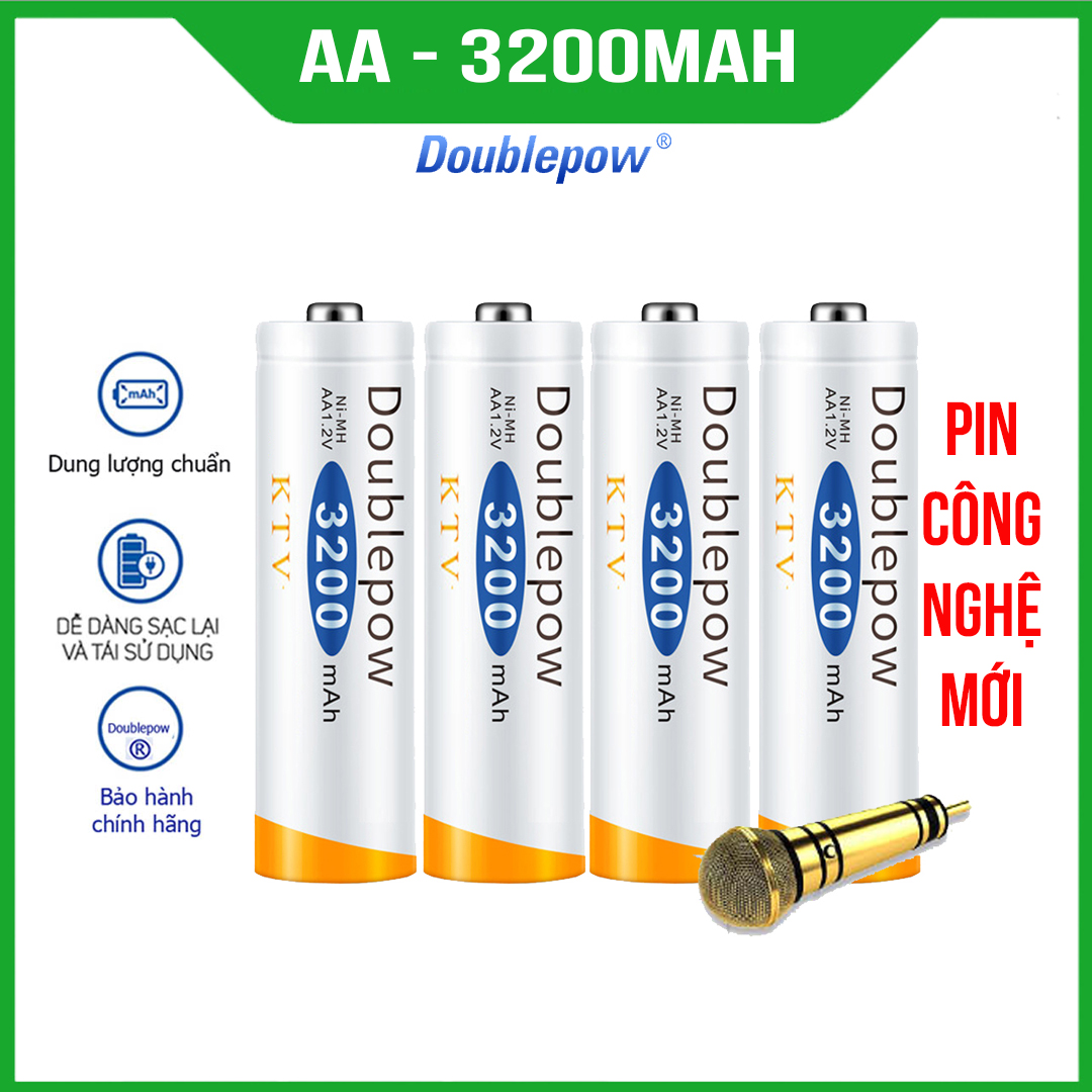 [Combo 4 viên] Pin sạc AA 3200mAh Doublepow -Pin chuyên dụng cho Micro Karaoke  - (pin màu cam) - Bảo hành chính hãng