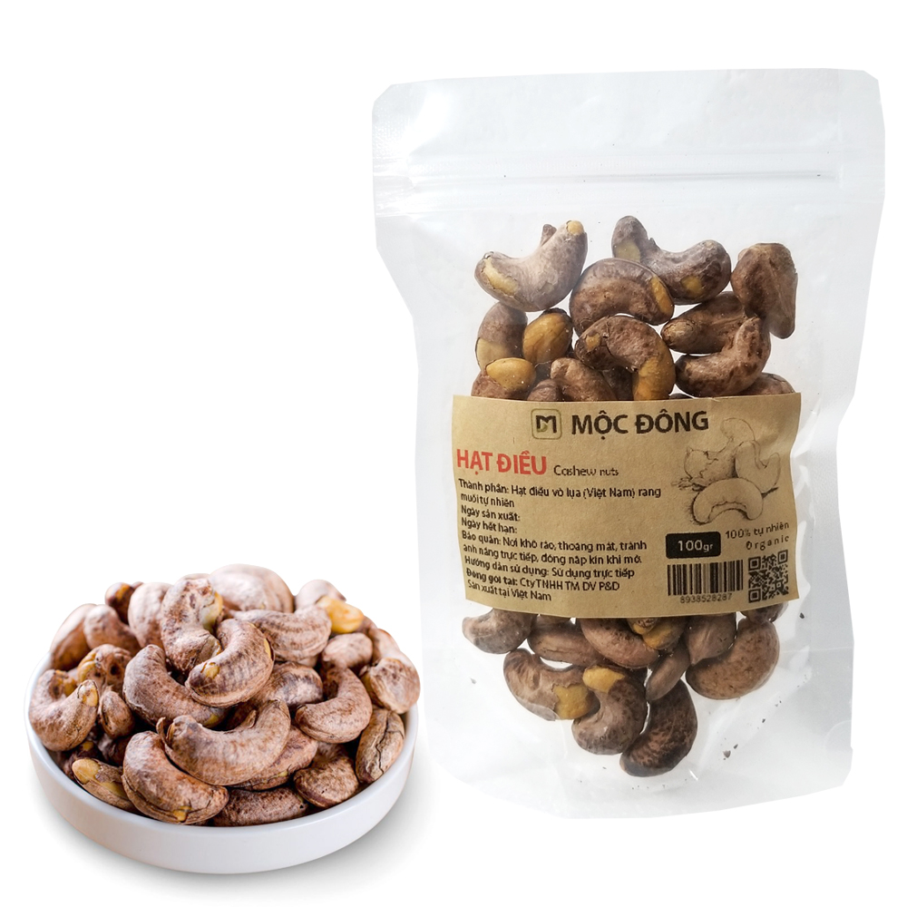Hạt dinh dưỡng túi 100gr hạt điều vỏ lụa rang muối nguyên hạt Việt Nam