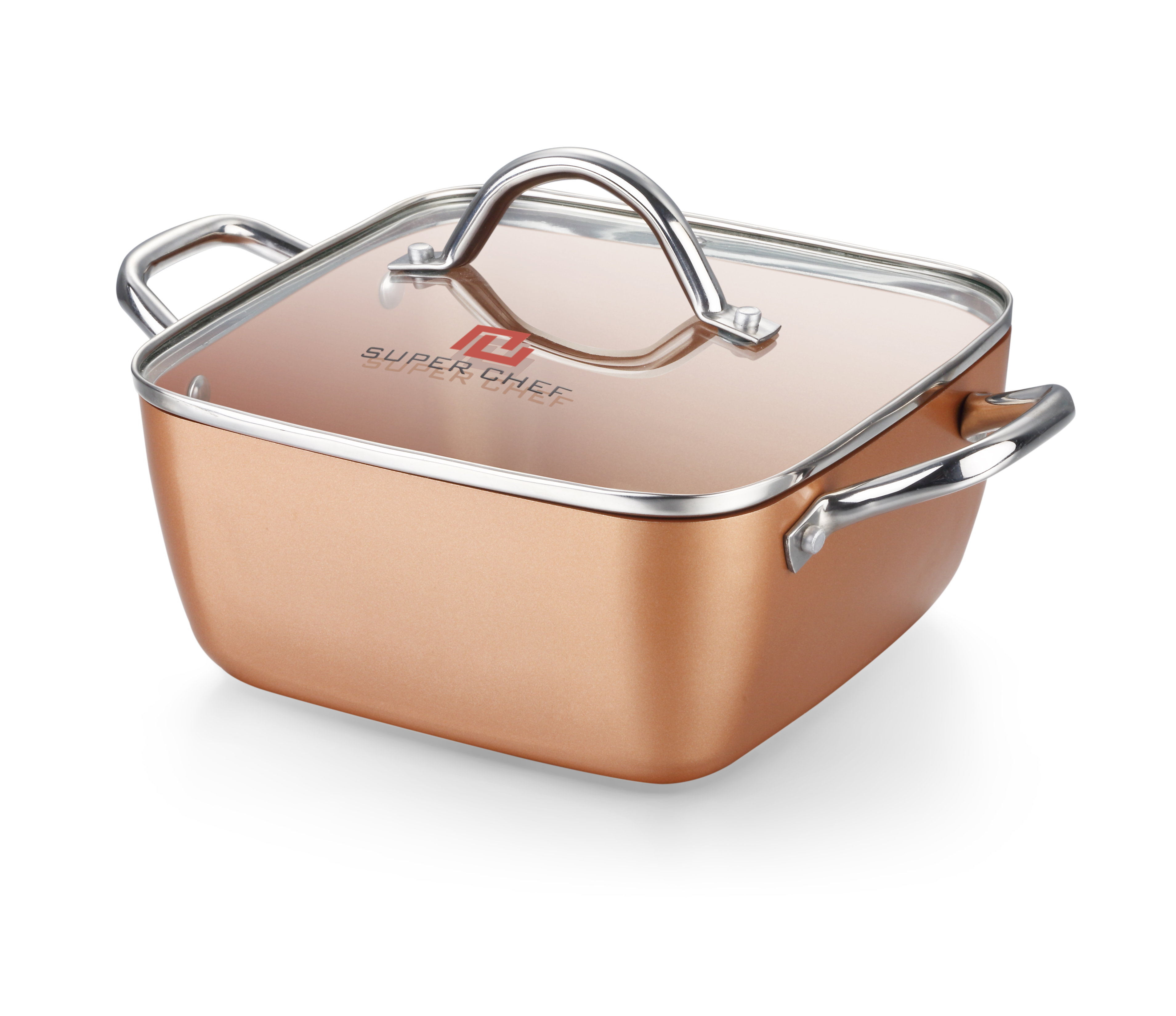 Nồi lẩu vuông nắp kính SUPER CHEF hợp kim tráng men đáy từ 20cm