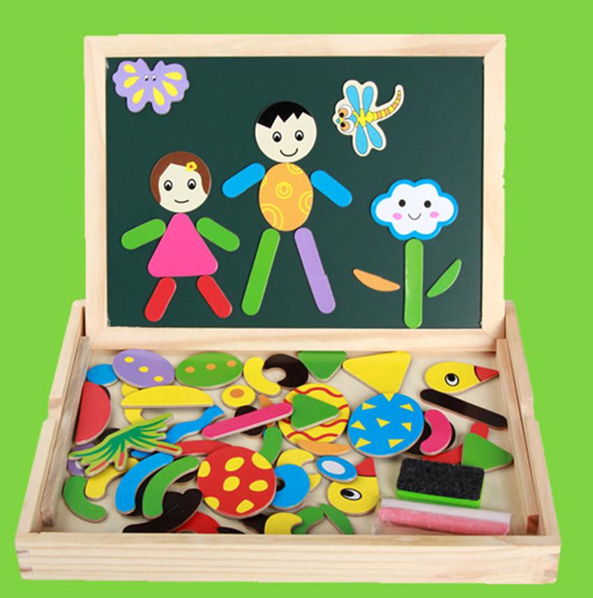 Bộ xếp hình bằng gỗ - kèm bảng nam châm 2 mặt - giúp bé phát triển khả năng sáng tạo - Đồ chơi gỗ Smart Baby - dochoigo009 010 011