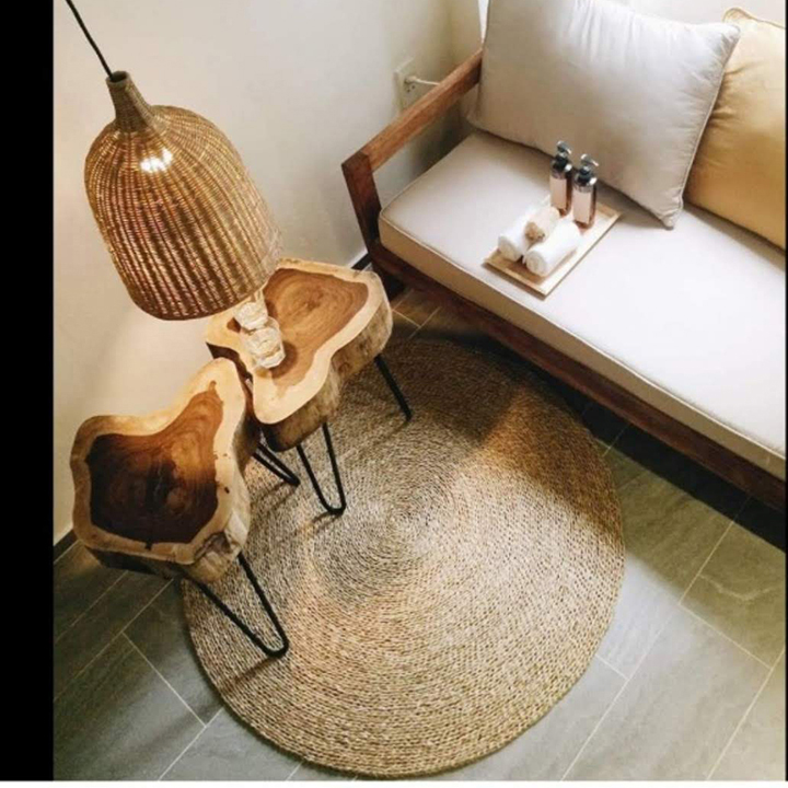 Thảm cói tròn trơn chụp ảnh decor 1m2