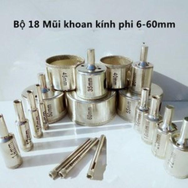 Bộ 18 mũi khoan kính phi 6-60mm
