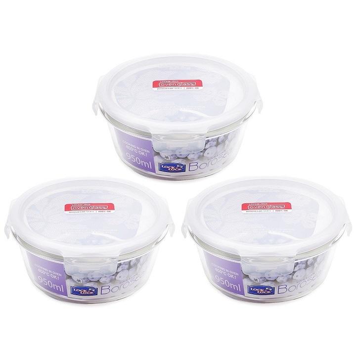 Combo 3 Hộp thủy tinh chịu nhiệt cao cấp Lock&Lock Boroseal LLG861 950ml - Sử dụng trong lò vi sóng